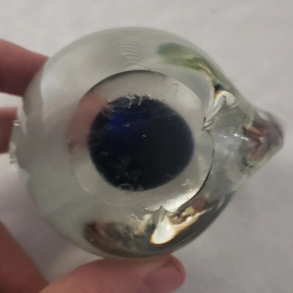 Art Glass Pig‎ Figurine Paperweight Cobalt Blue Interior Vintage Hand Blown